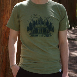 Forest Cabin Tee - Heather Army Green