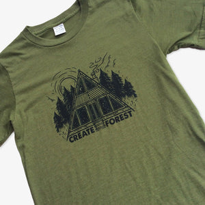Forest Cabin Tee - Heather Army Green